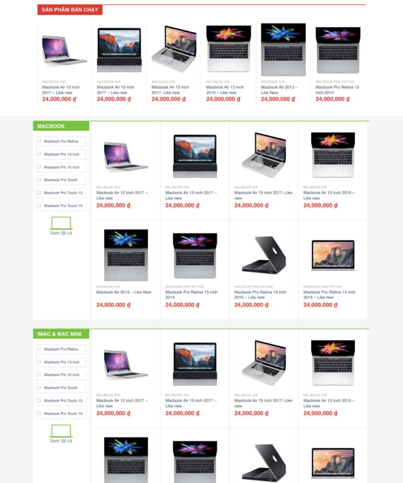 Laptop – Mẫu website bán laptop