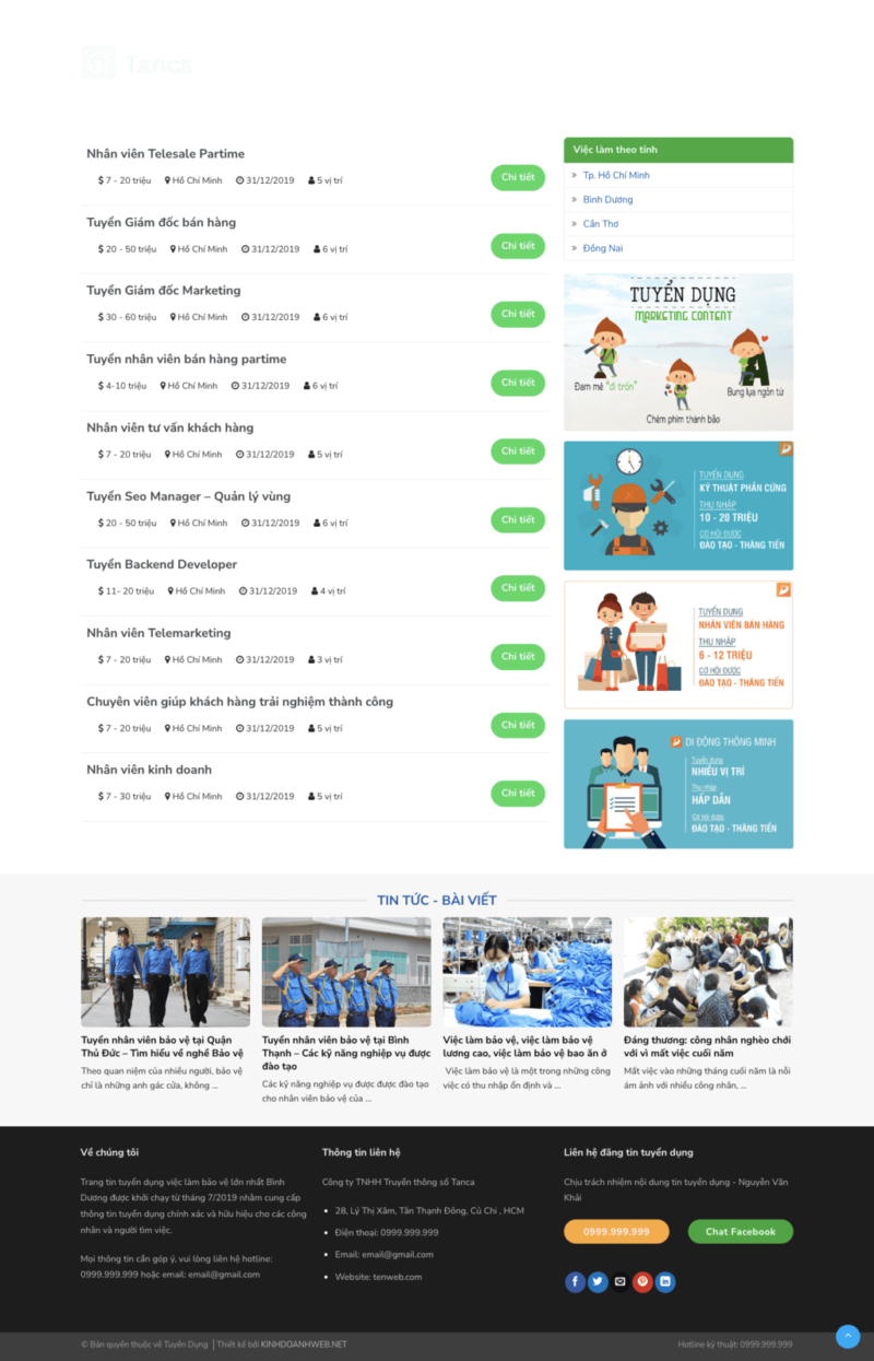 Tuyển dụng - Mẫu website nội dung tin tức về tuyển dụng