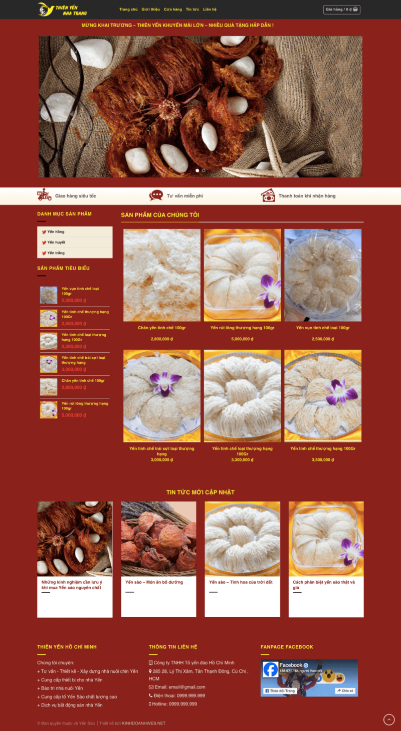 Yến sào – Mẫu website bán các sản phẩm từ yến